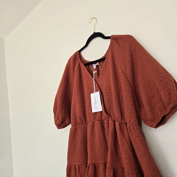 NWT Polagram Thick Rust Orange Puff Sleeve Dress, XL - Picture 5 of 11